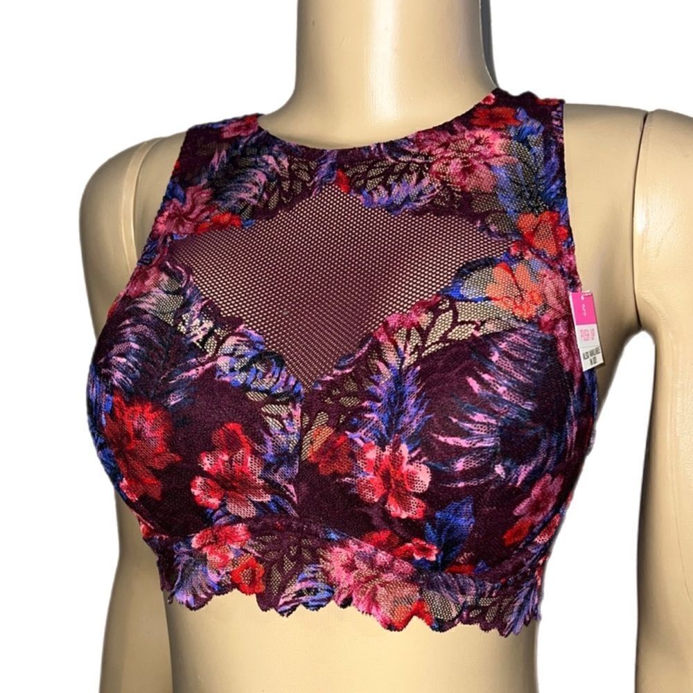 Victorias Secret Pink Push Up Padded High Neck Mesh Lace underwire bralette bra